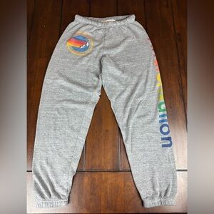 Aviator Nation Gray Sweatpants with Rainbow Logo and Emblem